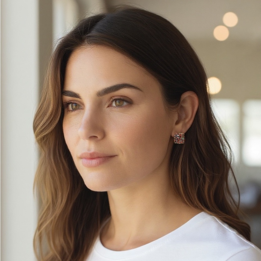 Multicolor Glitter Stud Earrings Fun Statement Je… - image 1